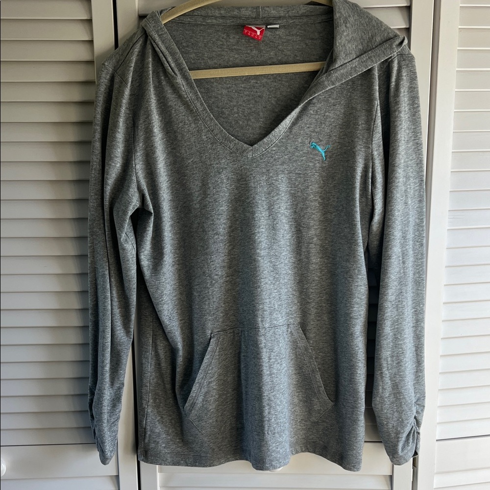 Puma Women's Gray Hoodie with Blue Logo